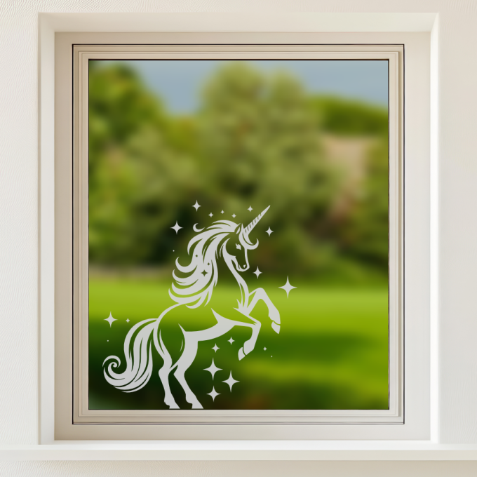 Glastattoo - Einhorn mit angehobenen Vorderbeinen