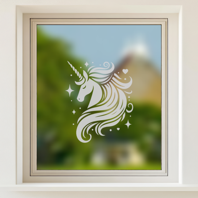 Glastattoo - Einhornkopf mit wilder Mähne