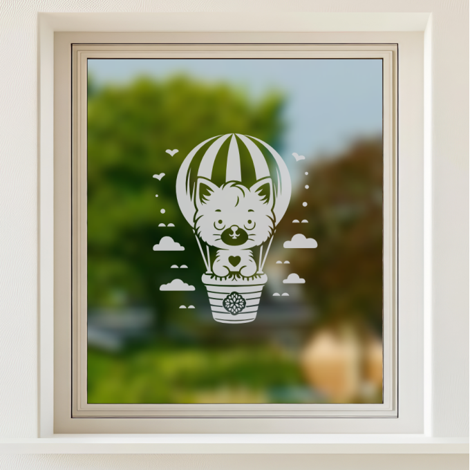 Glastattoo - süße Katze im Heißluftballon