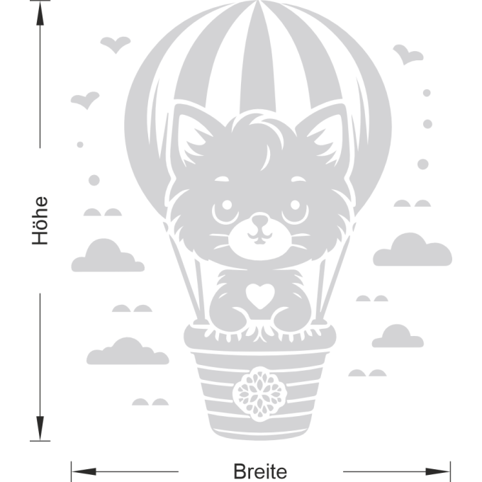 Glastattoo - süße Katze im Heißluftballon