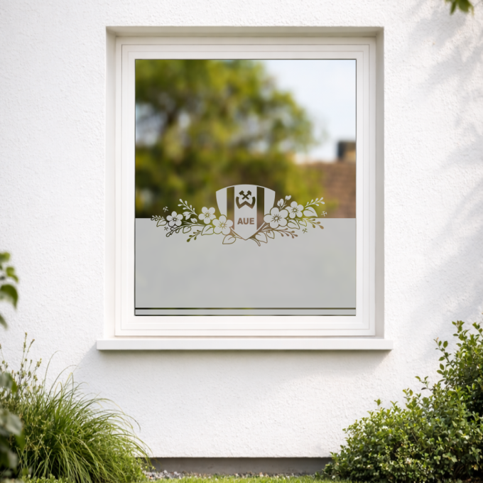 BSG Wismut Aue Aufkleber „Wappen mit Blumenranke“ – Sichtschutz Festerfolie | Dekorfuchs