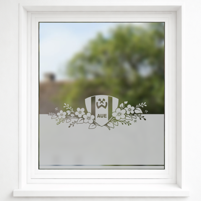 BSG Wismut Aue Aufkleber „Wappen mit Blumenranke“ – Sichtschutz Festerfolie | Dekorfuchs