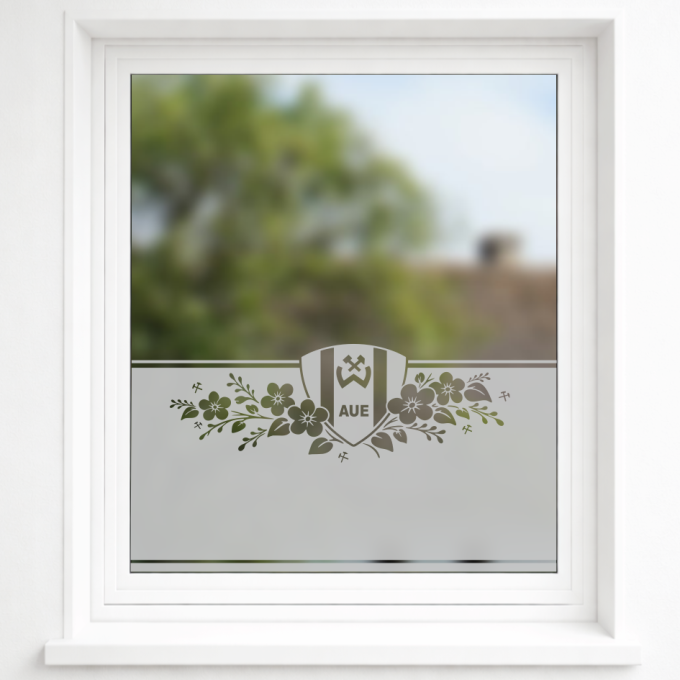 BSG Wismut Aue Aufkleber „Wappen mit Blumenranke“ – Sichtschutz Festerfolie | Dekorfuchs
