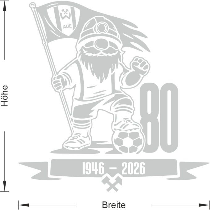 BSG Wismut Aue Aufkleber „Wismut Kumpel mit Fahne - 80 Jahre““ – Fenstersticker | Dekorfuchs