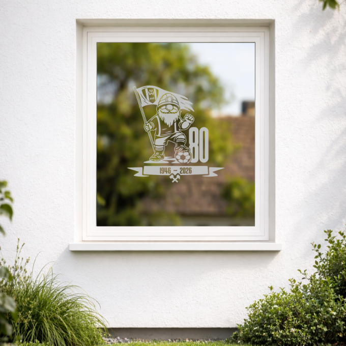 BSG Wismut Aue Aufkleber „Wismut Kumpel mit Fahne - 80 Jahre““ – Fenstersticker | Dekorfuchs