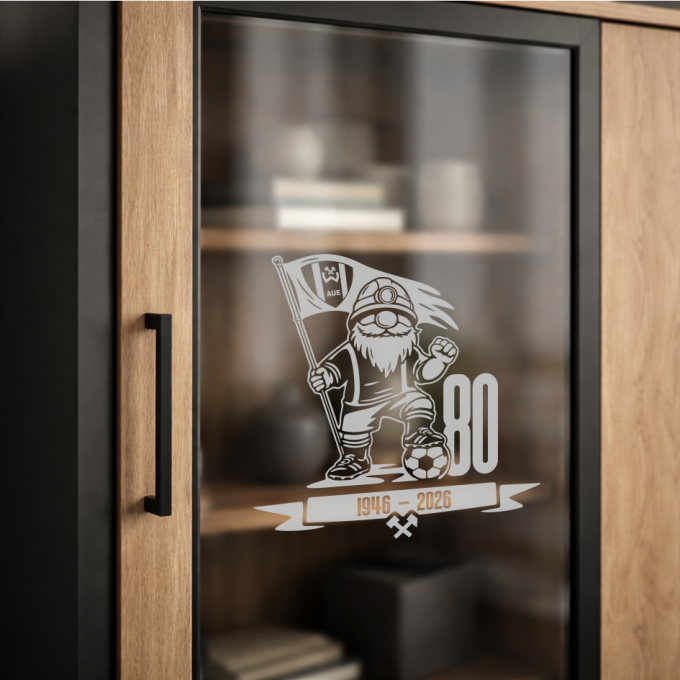 BSG Wismut Aue Aufkleber „Wismut Kumpel mit Fahne - 80 Jahre““ – Fenstersticker | Dekorfuchs