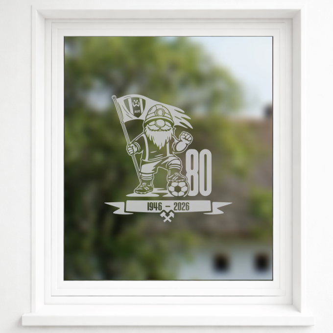 BSG Wismut Aue Aufkleber „Wismut Kumpel mit Fahne - 80 Jahre““ – Fenstersticker | Dekorfuchs