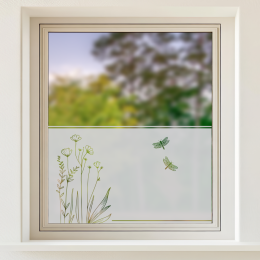 Sichtschutz - Kleine Blumenwiese mit zwei Libellen