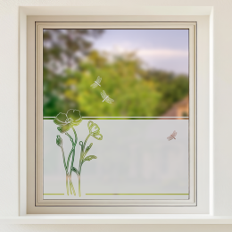 Sichtschutz - Mohnblumen mit drei Libellen