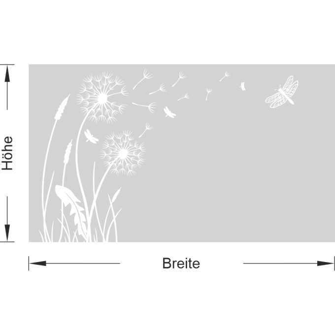 Sichtschutz - Wiese mit Pusteblumen und Libelle