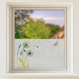 Sichtschutz - Wiese mit Pusteblumen und Libelle