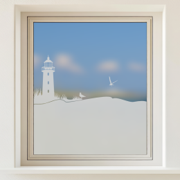 Sichtschutz - Leuchtturm an der Küste mit zwei Möwen
