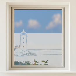 Sichtschutz - Leuchtturm am Küstenufer mit Horizont 2.0