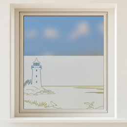 Sichtschutz - Leuchtturm am Küstenufer mit Horizont