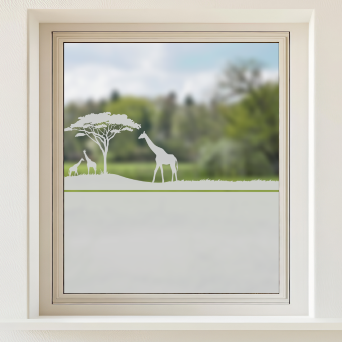 Sichtschutz -Afrikanische Savanne mit einem Baum und drei Giraffen