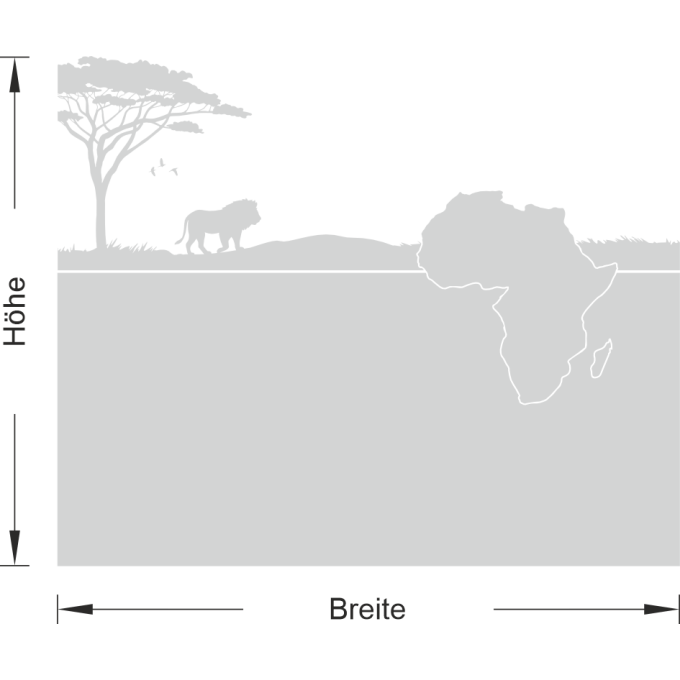 Sichtschutz -Afrikanische Savanne mit einem Baum, einem Löwen und der Silhouette des Kontinents Afrika