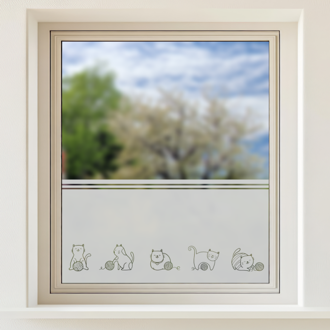 Sichtschutz - fünf süße Katzen mit Wollknäuel