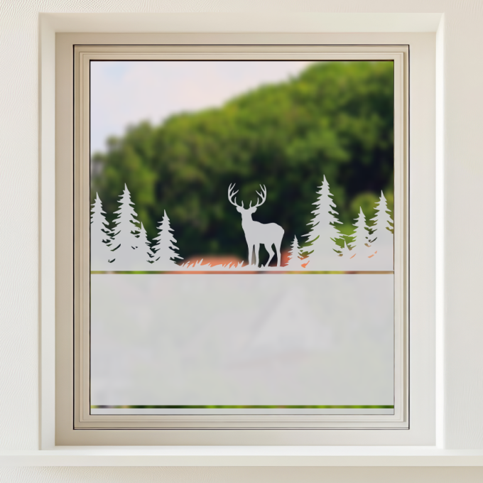 Sichtschutz Waldlandschaft - Hirsch auf einem Waldweg