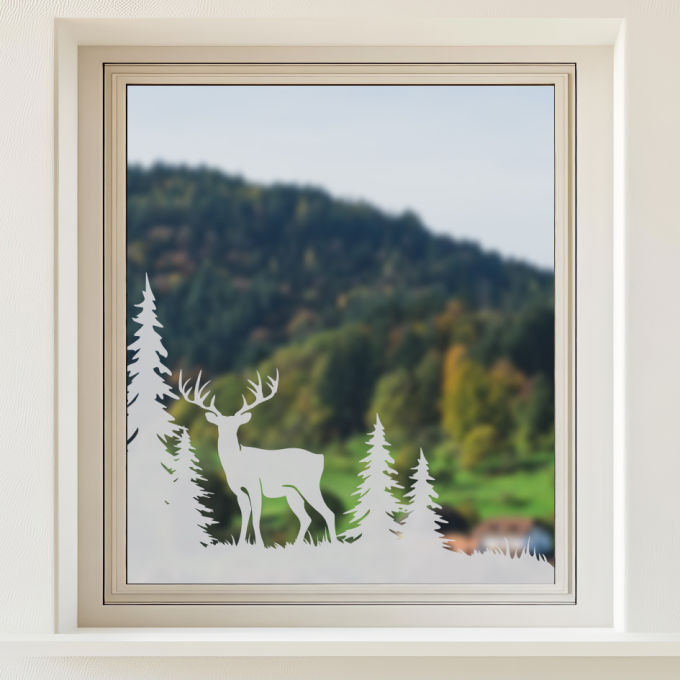 Glastattoo - Waldlandschaft - anmutiger Hirsch