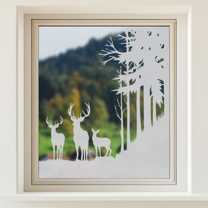 Glastattoo - Waldlandschaft - Rotwildgruppe am Waldrand