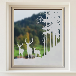 Glastattoo - Waldlandschaft - Rotwildgruppe am Waldrand