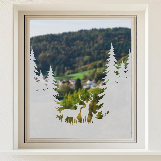 Glastattoo - Waldlandschaft – Rotwildgruppe