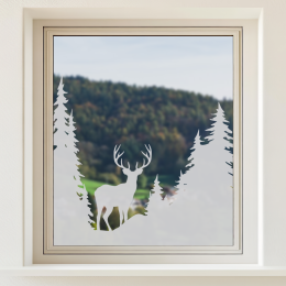Glastattoo - Waldlandschaft - Hirsch blickt in die Ferne