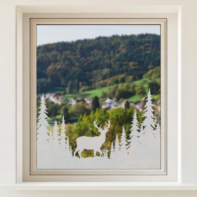 Glastattoo - Waldlandschaft - Hirsch im Wald