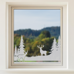 Glastattoo - Waldlandschaft - Hirsch und Reh auf einer Lichtung