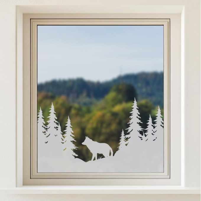 Glastattoo - Waldlandschaft - Wolf streift durch den Wald
