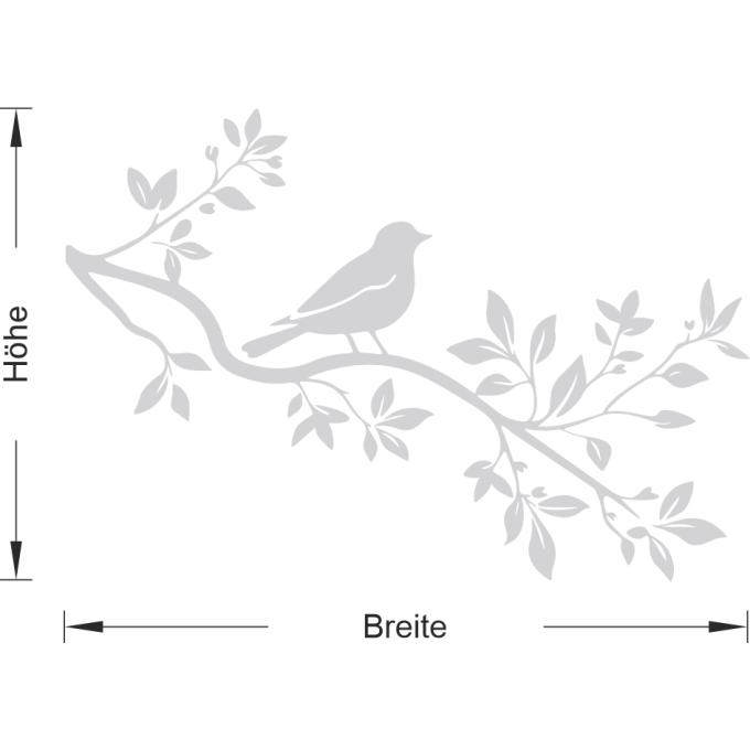 Glastattoo - Vogel auf Ast mit Blätter