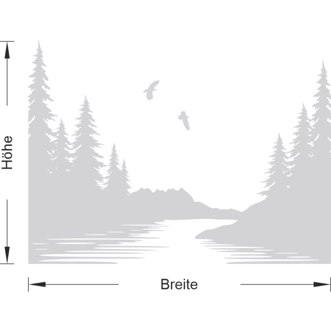 Glastattoo - Idyllische Landschaft mit Bäumen, einem Fluss und zwei Greifvögeln