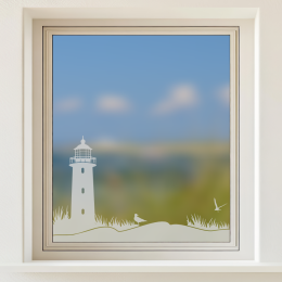 Glastattoo - Leuchtturm an der Küste mit zwei Möwen
