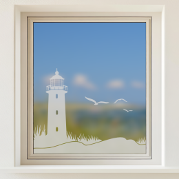 Glastattoo - Leuchtturm an der Küste mit drei fliegenden Möwen