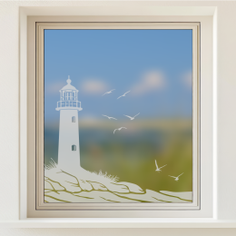 Glastattoo - Leuchtturm mit Möwen bei stürmischer See