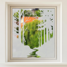 Sichtschutz Waldlandschaft - Waldlichtung mit einem Bach und zwei Eichhörnchen